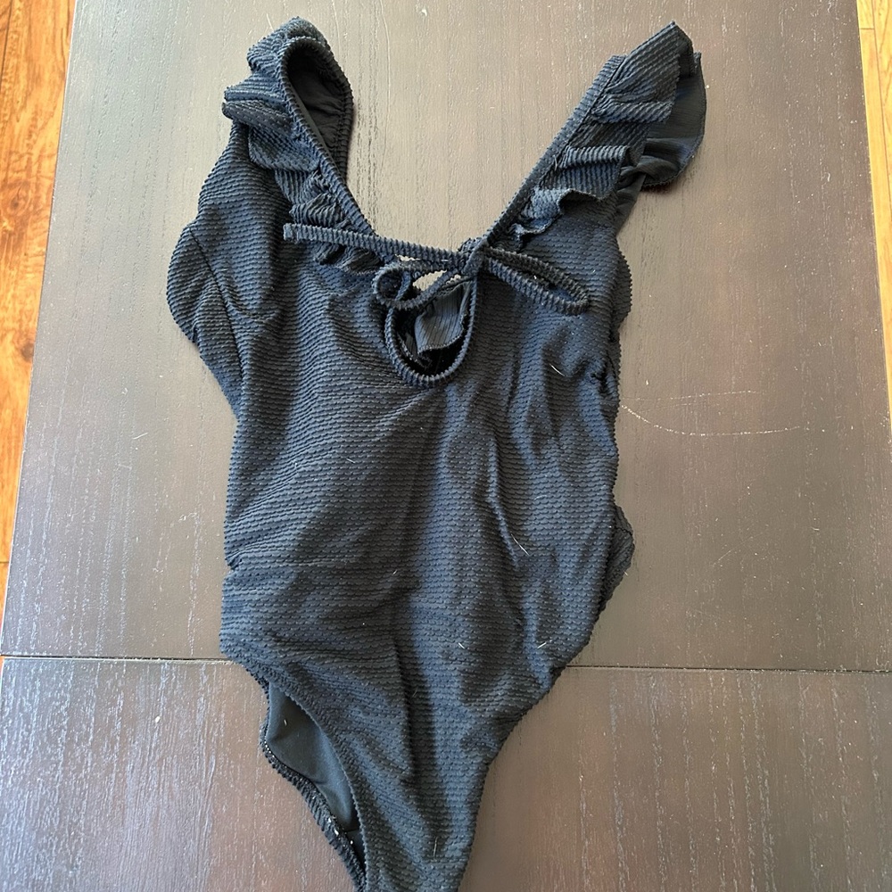 Black Ruffled One Piece Swimsuit